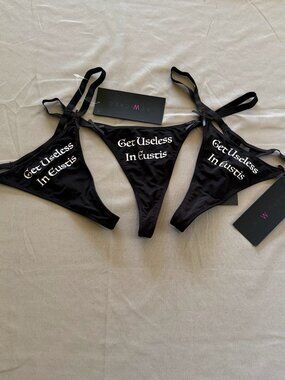 3 Pairs Woman’s New W/Tags BeWicked Thong Black Size Large w/ Vinyl Decal & Bows